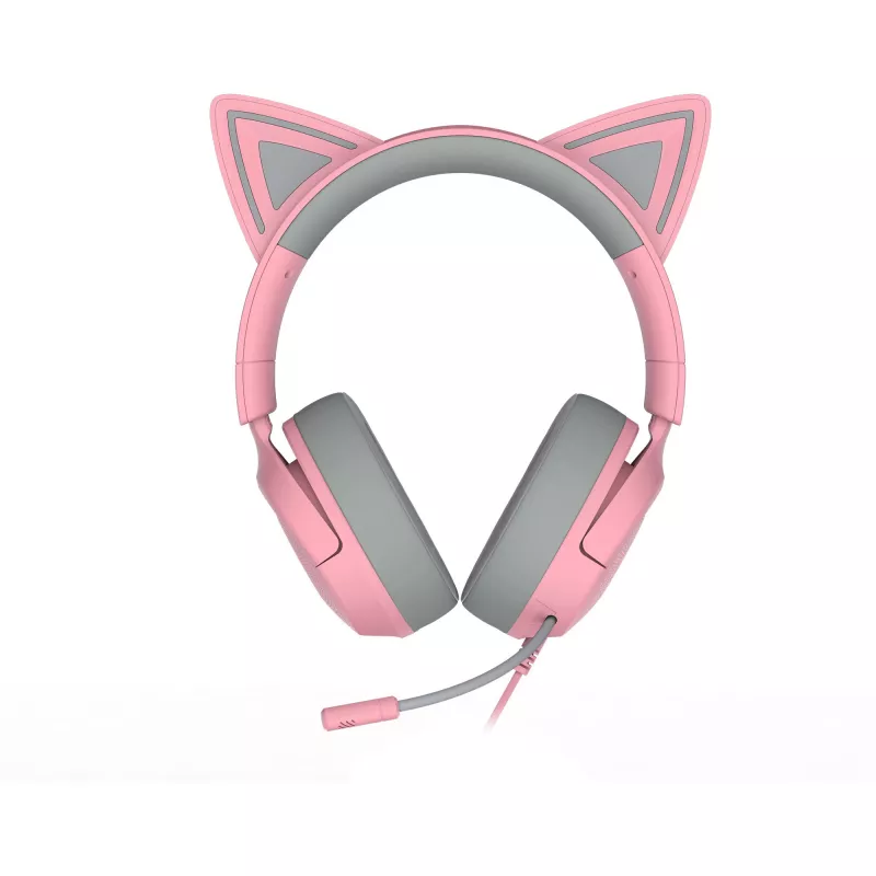 Ausinės Razer Kraken Kitty V3 X — Laidinės USB Type-A, uždedamos ant ausų, 20–28kHz, 1,3 m laidas, rožinės spalvos