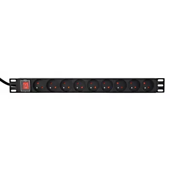 Energijos paskirstymo įrenginys GEMBIRD EG-PDU-9F2F — 9 prancūziški (E tipo) lizdai, 1U stovas, 16 A, 2 m laidas