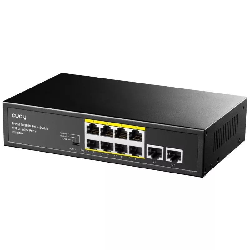 Cudy FS1010P tinklo jungiklis Fast Ethernet (10/100) Power over Ethernet (PoE) juodas