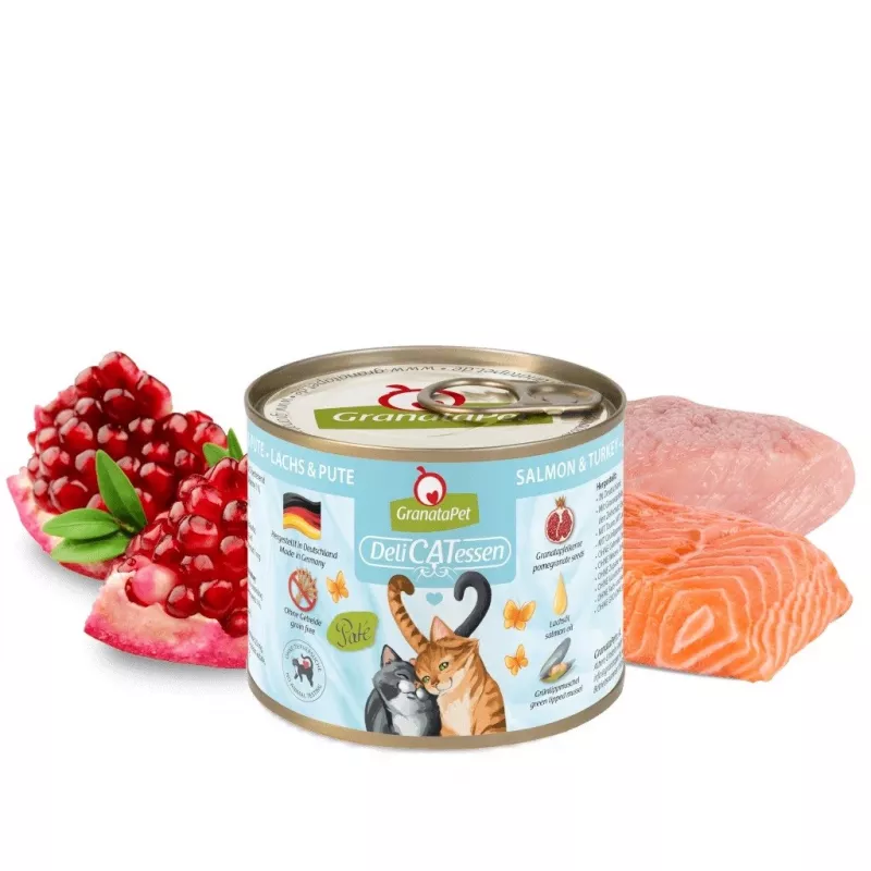 Drėgnas kačių ėdalas Fox4Pets DeliCATessen su lašiša ir kalakutiena 200 g – be grūdų, be glitimo, pilnavertis suaugusioms katėms