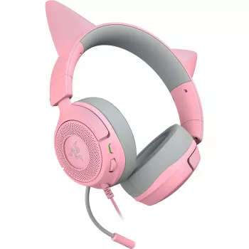 Ausinės Razer Kraken Kitty V3 X — Laidinės USB Type-A, uždedamos ant ausų, 20–28kHz, 1,3 m laidas, rožinės spalvos