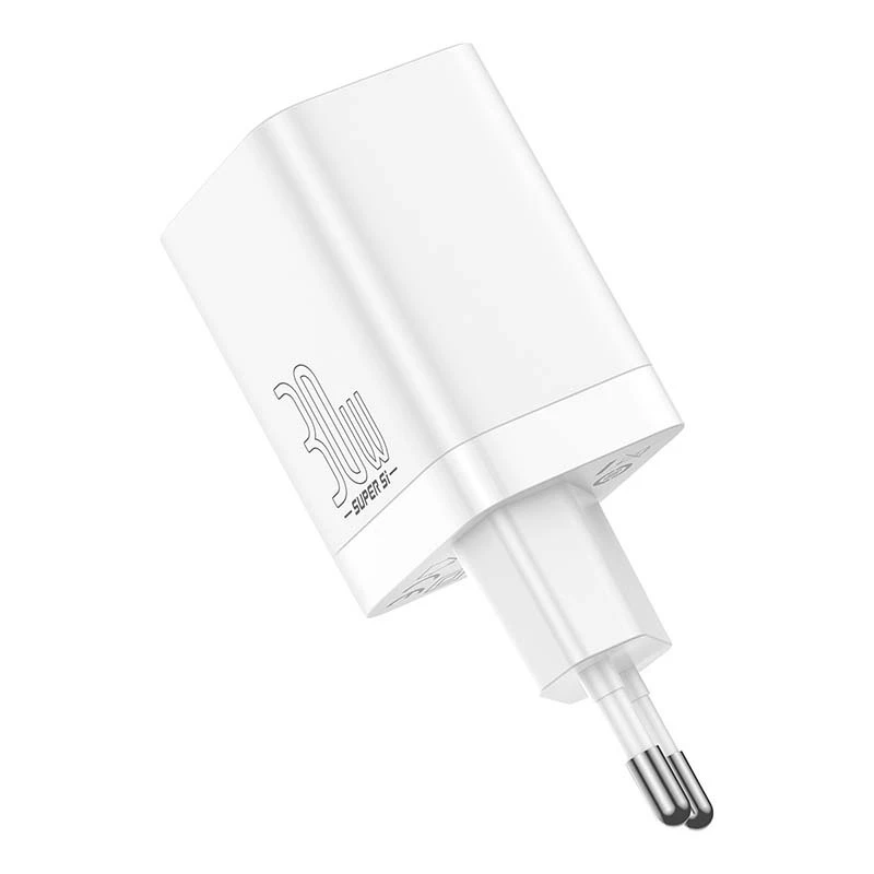 Baseus Super Si Pro greitasis įkroviklis USB + USB-C 30 W (baltas)