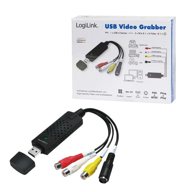 „LogiLink“ USB 2.0 A/V vaizdo griebtuvas. USB A/M į 3xCinch + MiniDIN5/F. Juoda