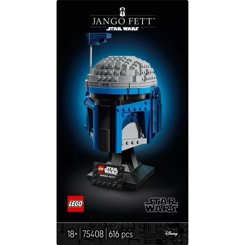 Kolekcinis LEGO Star Wars šalmo aksesuaras Jango Fett 75408 — 616 dalių, 210×120×110 mm demonstracinis modelis