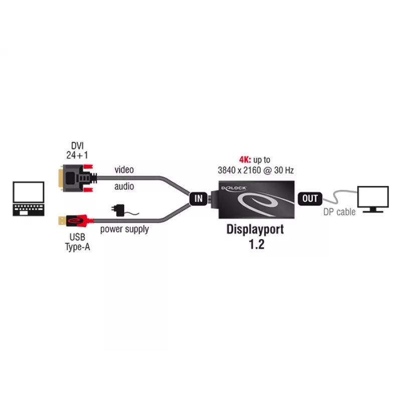 Kabelis DVI 24+1 + USB-A/DisplayPort 20 kontaktų DeLOCK 62596