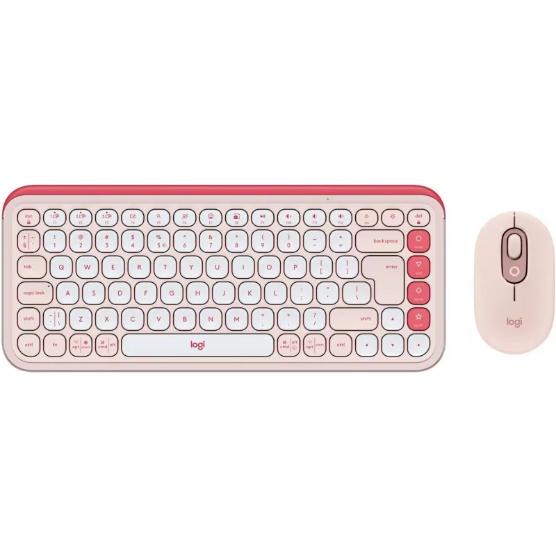 Logitech POP Icon Combo - Klaviatūros ir pelės rinkinys - Belaidis - Bluetooth LE - QWERTY - US International - rožinė, baltos spalvos (920-013142)