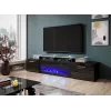 TV spintelė Cama Meble ROVA su elektriniu židiniu, 190x37x48 cm, juoda/juodai blizgi
