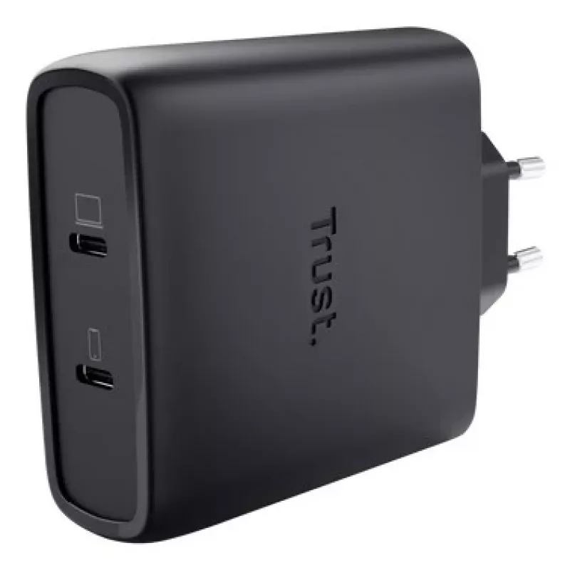 TRUST Maxo 100W 2-Port USB-C GaN Charger — 100 W, 2× USB-C, 20 V max, 2 m kabelis, Juoda