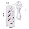 Maitinimo lizdų blokas MACLEAN MCE389 W — 6 lizdai, 4×USB-A, 1×USB-C, 2500 W, 110–240 V, 1,5 m laidas, baltas