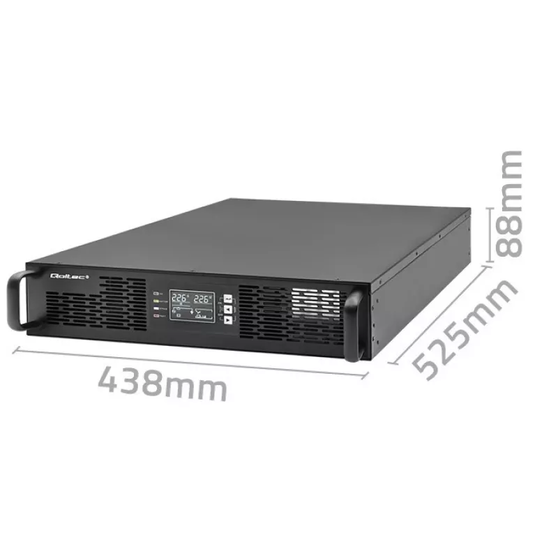 Qoltec maitinimo adapteris AVARINIS STELAŽUI 3KVA 3000W galios koeficientas 1.0 LCD EPO USB on-LINE (3VA, 3000W, dvigubo keitimo online UPS), UPS