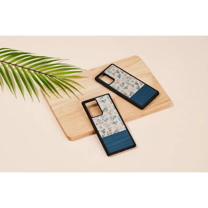 man and wood telefono dėklas Samsung Galaxy Note 20 Ultra — mėlyna gėlė juodame fone
