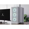 APNX PC Midi Tower C1-R-WT-v1 — Balta, palaiko ATX/Micro-ATX/Mini-ITX, sumontuoti 3x120 mm priekiniai ventiliatoriai, 3x3,5 colio + 3x2,5 colio lizdai, USB 3.2 Gen1 x2