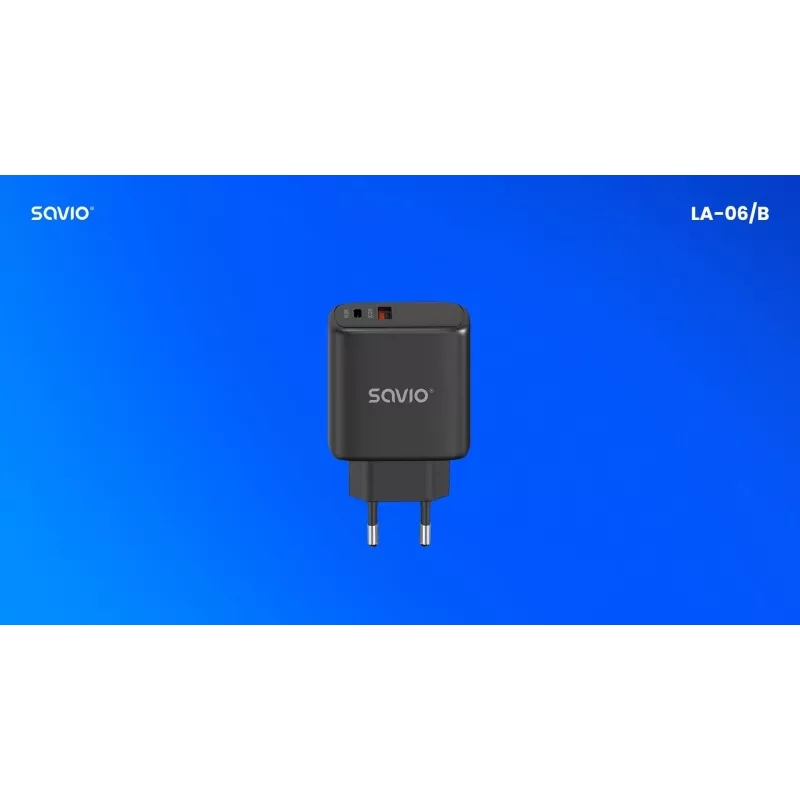 Lauko kroviklis SAVIO LA-06/B USB Type-C 30W Power Delivery 1x USB-C Juoda, 5–20V, 3A/9V, 3A/5V, 3A/12V, 2.1A