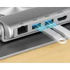 Nešiojamojo kompiuterio stovas Unitek D1109B01 — aliuminis reguliuojamas stovas su nuimamu USB‑C HDMI 4K PD 100W moduliu, iki 17 colių