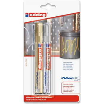 Marker pens Edding e-750 Gold Sidabrinė — metallic ink, round housing, pack with 2