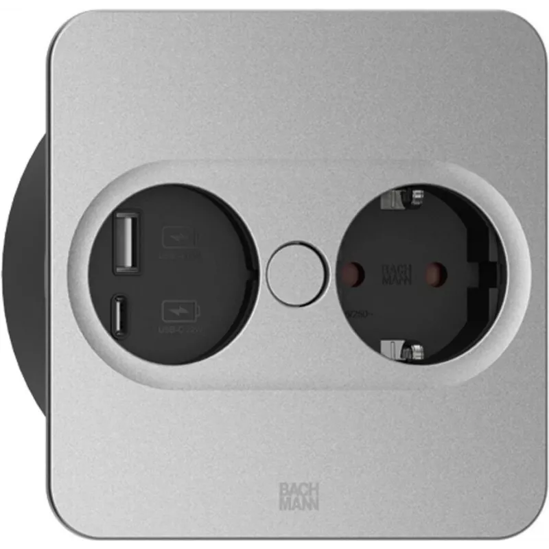 Kištukinis lizdas F tipas + USB A + USB C Bachmann 946.105 Nerūdijantis plienas
