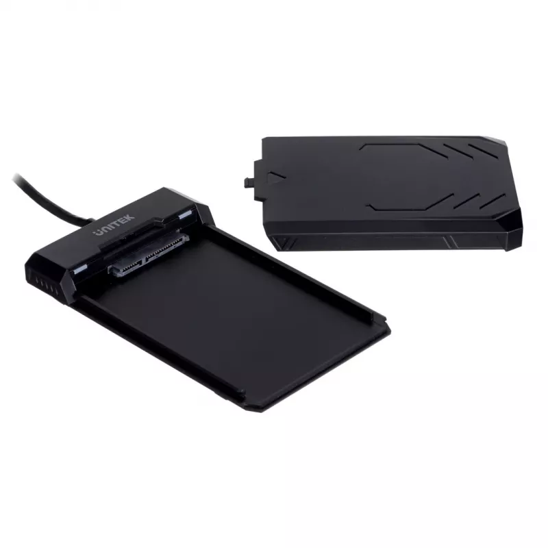 HDD/SSD dėžutė Unitek Y-3036, 2,5 colio SATA III, USB 3.2 Gen 1 (5 Gbit/s), UASP, integruotas USB-A laidas, juoda