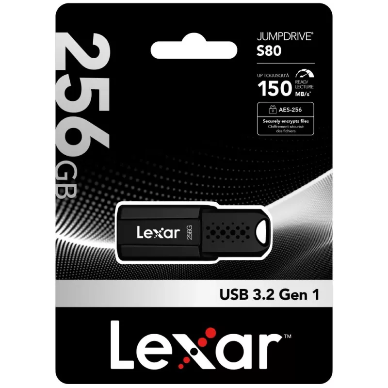 USB atmintukas Lexar JumpDrive S80 256 GB, USB Type-A, USB 3.2 Gen 1, juodas, 20 g