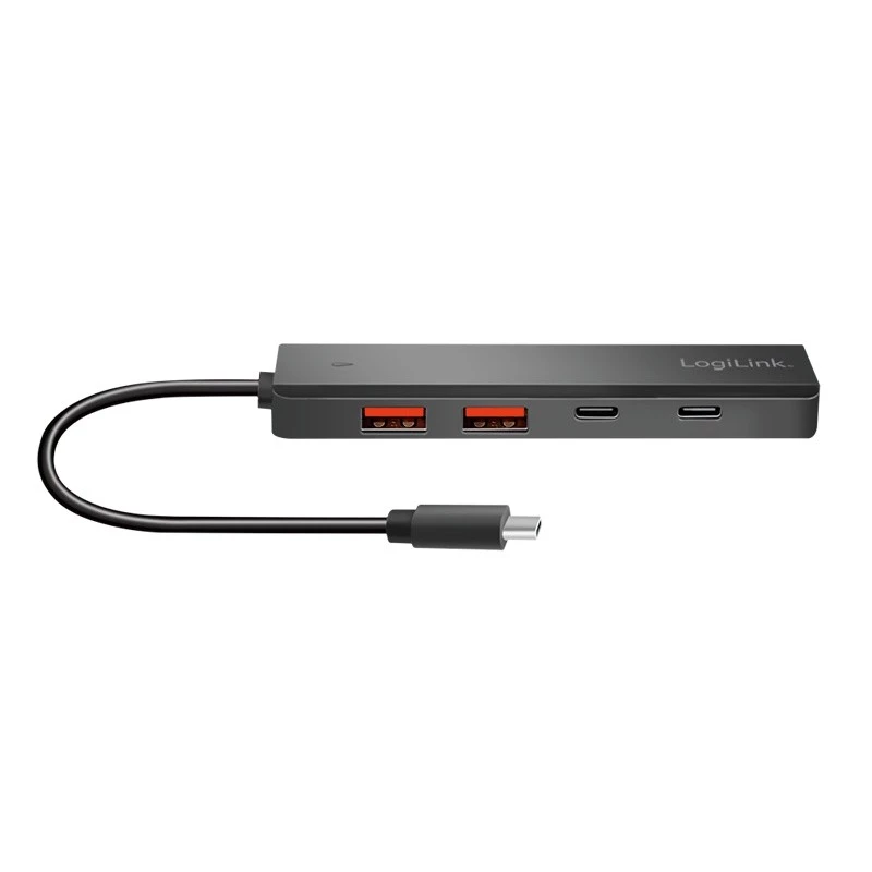 Hub USB-C, 4-porty 2x USB-A,2xUSB-C, Juoda