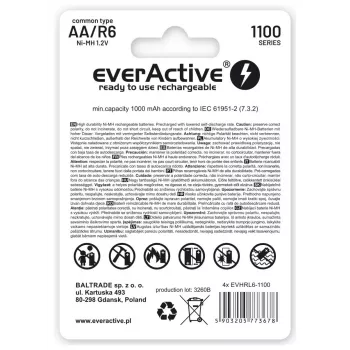 Įkraunamos NiMH baterijos everActive EVHRL6-1100 1,2 V 1100 mAh — 4 vnt., cilindrinės