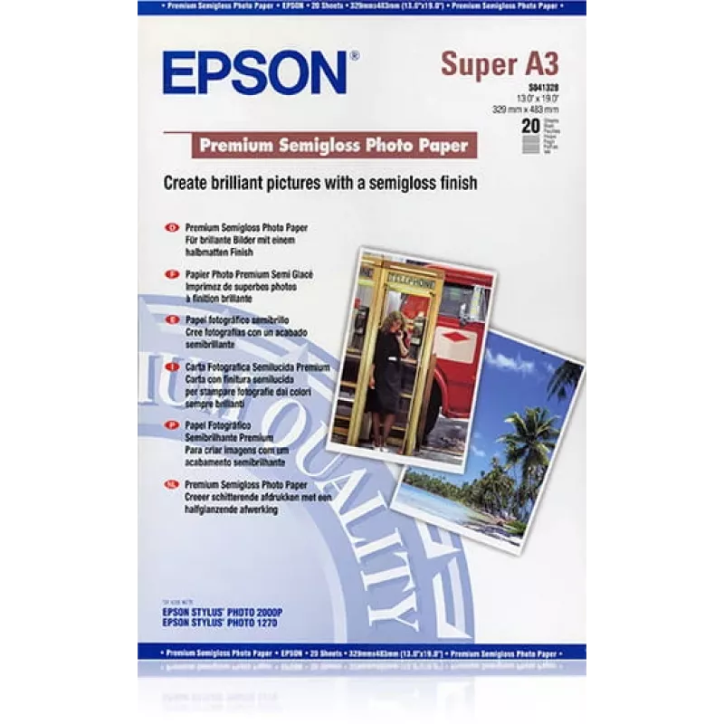 Epson Premium Semigloss Photo Paper, DIN A3+, 250g/m², 20 lapų