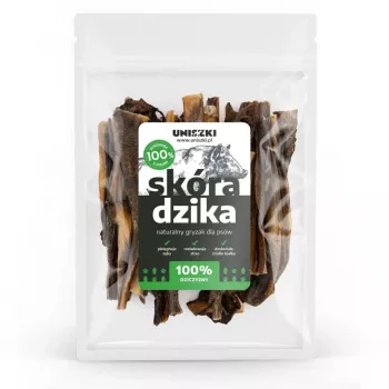 Šunų skanėstai UNISZKI šerno odos, 100 g — dietinis kietas skanėstas, be konservantų, be glitimo ir be cukraus