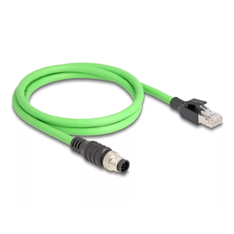 Tinklo kabelis DeLOCK M12 kabelis A koduotas 8 kontaktų kištukas į RJ45 kištukas PUR (TPU) 1 m