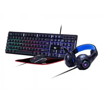 Žaidimų klaviatūra su pele GEMBIRD GGS-UMGL4-02 — pilno dydžio USB QWERTY US English, juoda, LED apšvietimas