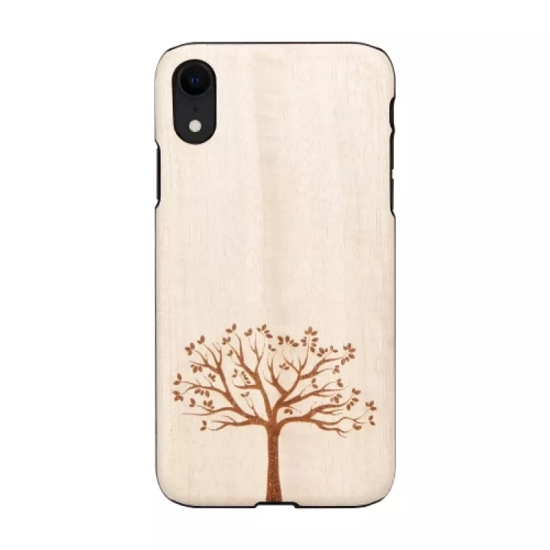 man and wood išmaniojo telefono dėklas iPhone XR — obels mediena, juoda apdaila
