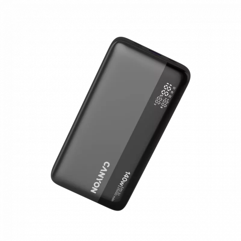 CANYON Power Bank PB-240, 25000mAh PD140W ekrano maitinimo blokas, 160,0x82x27 mm, svoris 508±10 g, tamsiai pilka