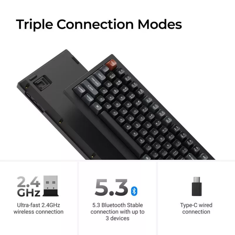 Mechaninė klaviatūra Keychron V1 Ultra 8K — 75%, QWERTY, Bluetooth, laidinė, RGB, juoda