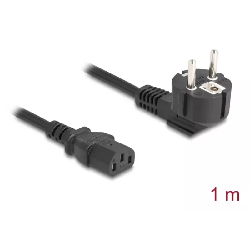 Maitinimo laidas DELOCK CEE 7/7 (E+F) į IEC C13 90° kampu, 1 m, H05VV-F 3x1.00 mm², juodas