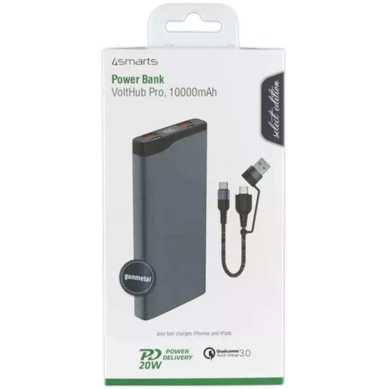4Smarts išorinė baterija VoltHub Pro 10000mAh 22.5W su Quick Charge, PD gunmetal *Select Edition*
