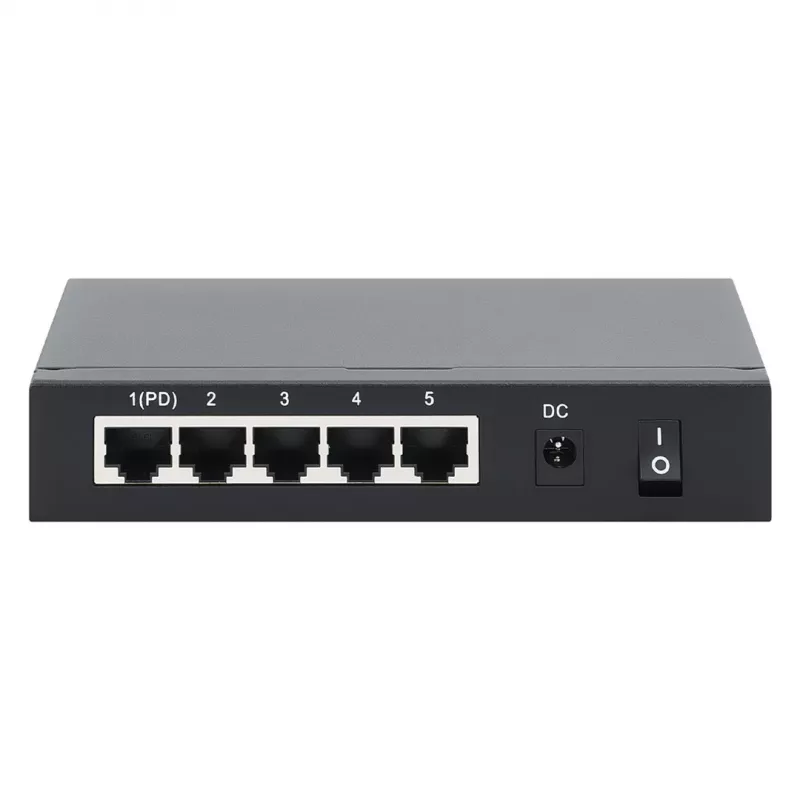 Gigabit 5xPoE praėjimo jungiklis, maitinamas per PoE arba AC, 68W