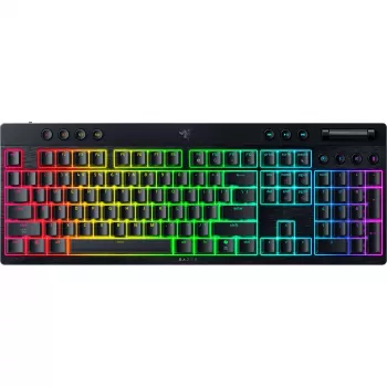 Mechaninė žemo profilio klaviatūra Razer JuodaWidow V4 — oranžiniai jungikliai, belaidis Bluetooth