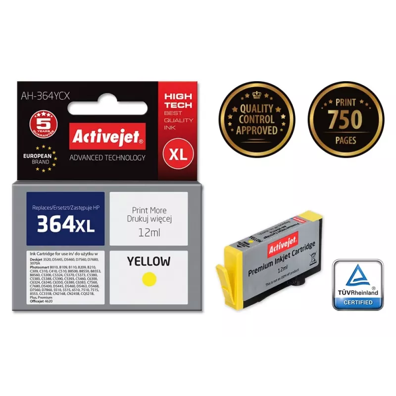 Activejet AH-364YCX rašalas (pakaitalas HP 364XL CB325EE; Premium; 12 ml; geltonas)