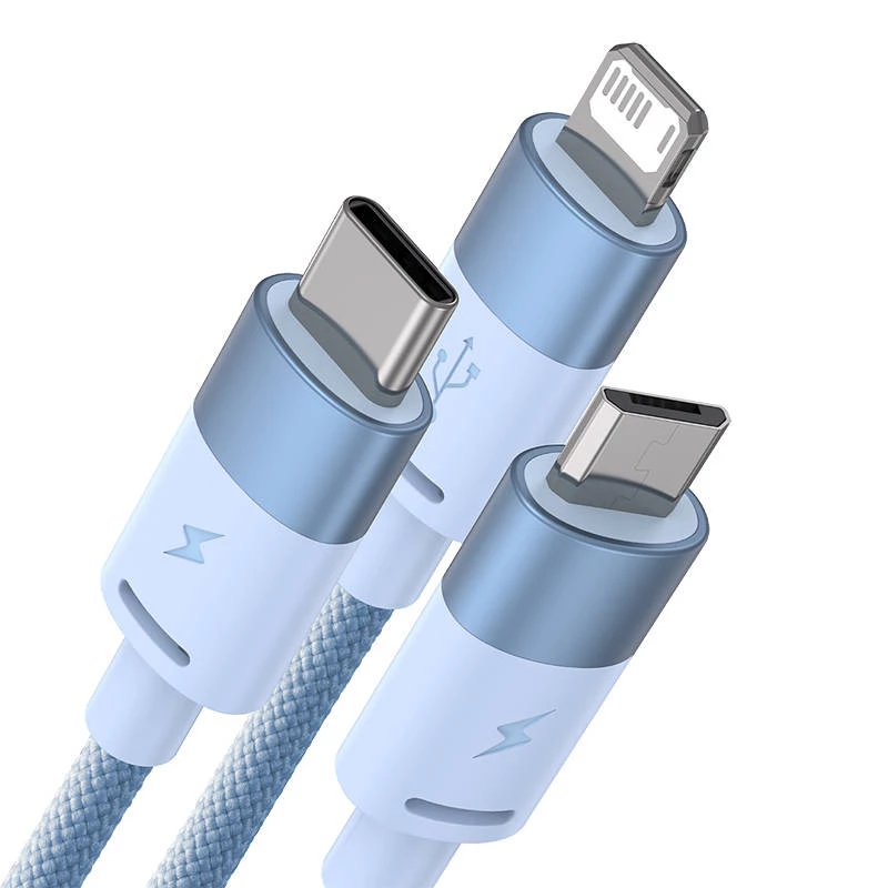 3in1 USB kabelis Baseus StarSpeed Series, USB-C + Micro + Lightning 3,5A, 1,2m (Mėlynas)