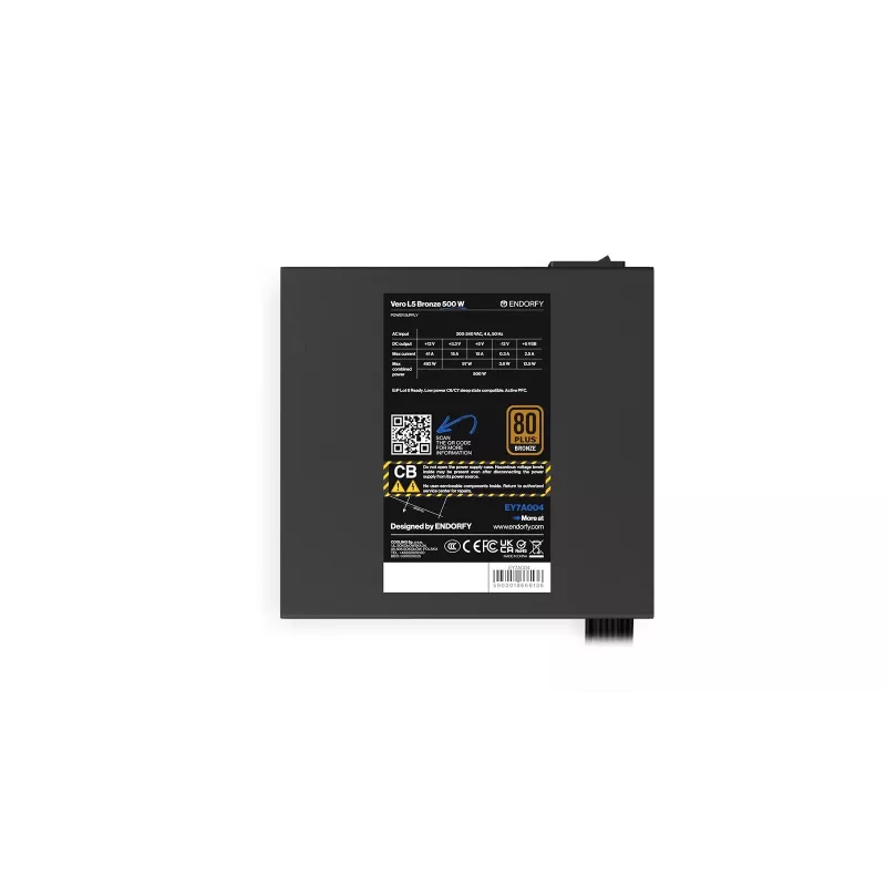 Maitinimo blokas ENDORFY Vero L5 500 W ATX, 80 PLUS Bronze, 24 kontaktų, 120 mm ventiliatorius, nemodulinis
