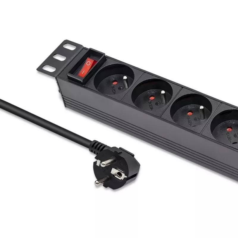 Qoltec aliumininis PDU 10'' stelui | 1U | 16A | 4xPRANCŪZIŠKI | 1,8 m