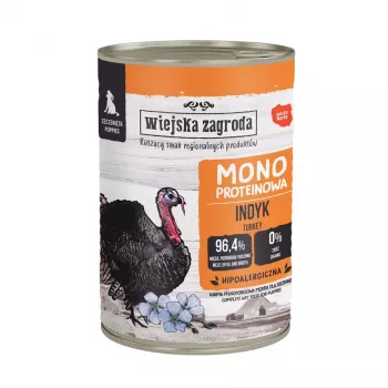 Šlapias šunų maistas wiejskazagroda Puppies Monoprotein Turkey 400 g, be glitimo, jaunikliams, visavertis pašaras
