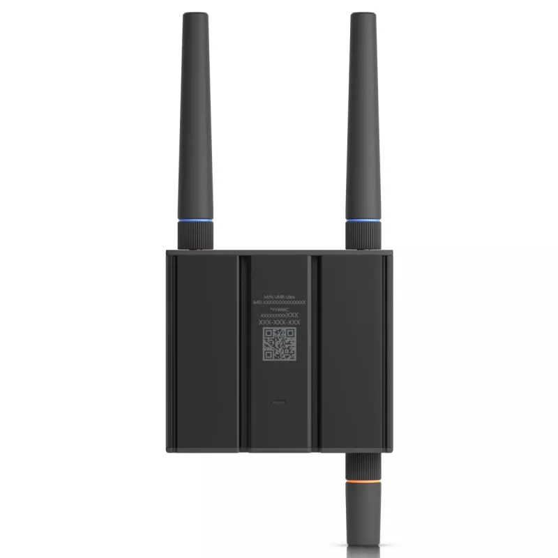 Mobiliojo tinklo maršrutizatorius Ubiquiti UMR-Ultra — 4G LTE, NanoSIM, 2,4 GHz Wi‑Fi (802.11g), 2x RJ‑45, 3 išorinės SMA antenos, 5–30 V DC