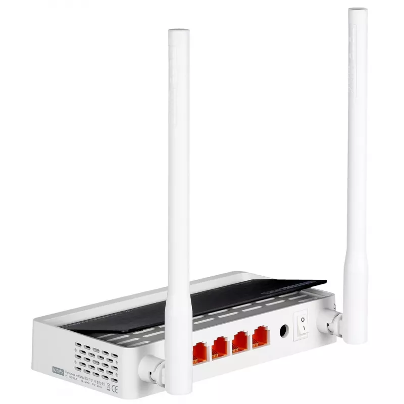 Stalinis maršrutizatorius TOTOLINK N300RT — vienos juostos 2,4 GHz Wi‑Fi 4, 300 Mbps, 5x RJ-45 Fast Ethernet prievadai, 2 išorinės 5 dBi antenos