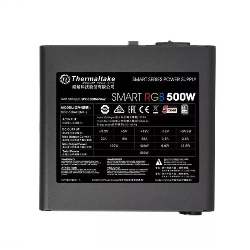 Thermaltake SMART RGB PS-SPR-0500NHSAWE-1 - Maitinimo blokas (vidinis) - ATX12V 2.3 - 80 PLUS - AC 230 V - 500 W - aktyvus PFC - juodas