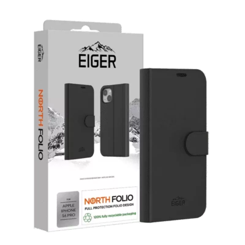 Dėklas-piniginė EIGER EGCA00633, skirtas iPhone 16 Pro, 16 cm, juodas