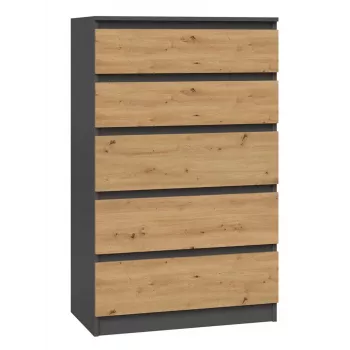 Komoda Topeshop M5 ANTRACYT/ARTISAN 5 stalčiai, antracitinis ąžuolas, 700×1095×400 mm