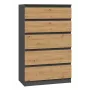 Komoda Topeshop M5 ANTRACYT/ARTISAN 5 stalčiai, antracitinis ąžuolas, 700×1095×400 mm