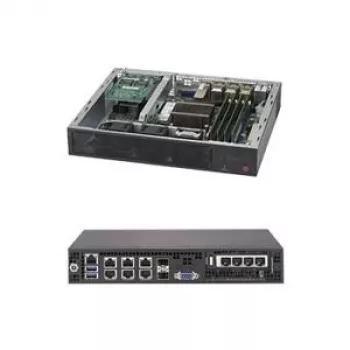 Supermicro SuperServer E300-8D - Serveris - Mini-1U - 1 krypties - 1 x Xeon D-1518 / 2,2 GHz - RAM 0 MB - be HDD - AST2400 - GigE, 10 GigE - be operacinės sistemos - Monitorius: joks
