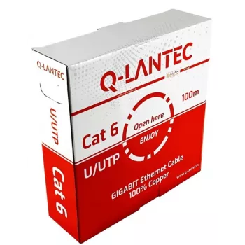 Tinklo kabelis Q-LANTEC KIU6PVC100Q U/UTP Cat.6A sudarytas iš vytos varinės vielos, 100 m, PVC, pilkas, Ø 5,8 mm, AWG 23