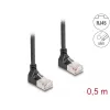 Tinklo laidas DeLOCK RJ45 Cat.6A S/FTP plonas 90° į viršų 0,5 m juodas