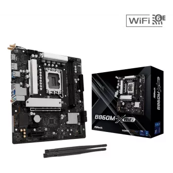 Motininė plokštė ASRock B860M-X WiFi — Intel B860, LGA 1851, micro ATX, DDR5, 2x DIMM, 4x M.2, 2.5Gb LAN, Wi‑Fi 6E, Bluetooth 5.3